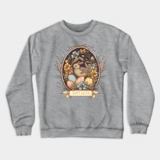 Happy Easter Cute Magic Bird Floral Vintage Painted Egg Easter Crewneck Sweatshirt